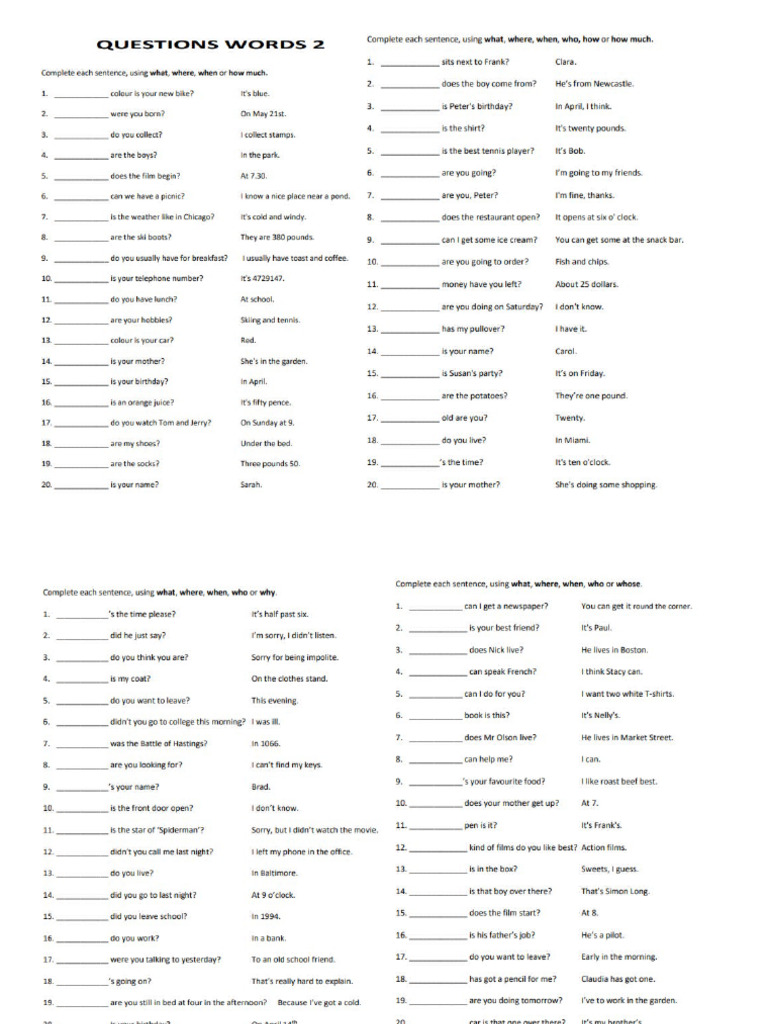 Question Words | PDF