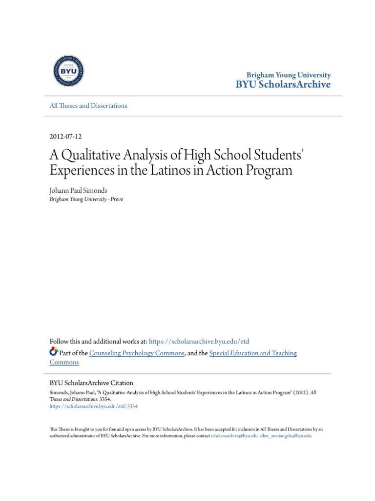 A Qualitative Analysis of High School Students Experiences in TH | PDF ...