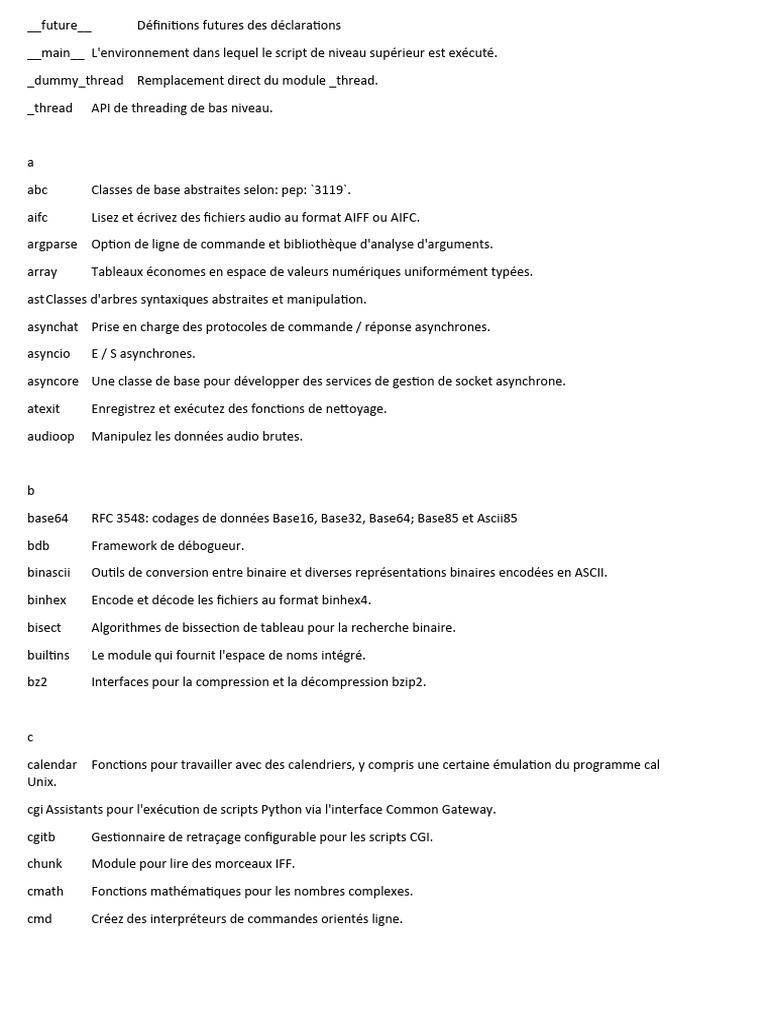Modules Python et leurs fonctionnalités | PDF | Python (Langage de ...