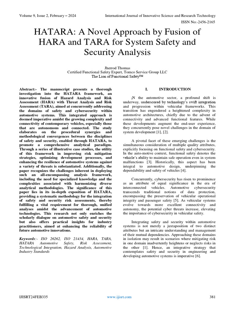 HATARA: A Novel Approach by Fusion of HARA and TARA For System Safety ...