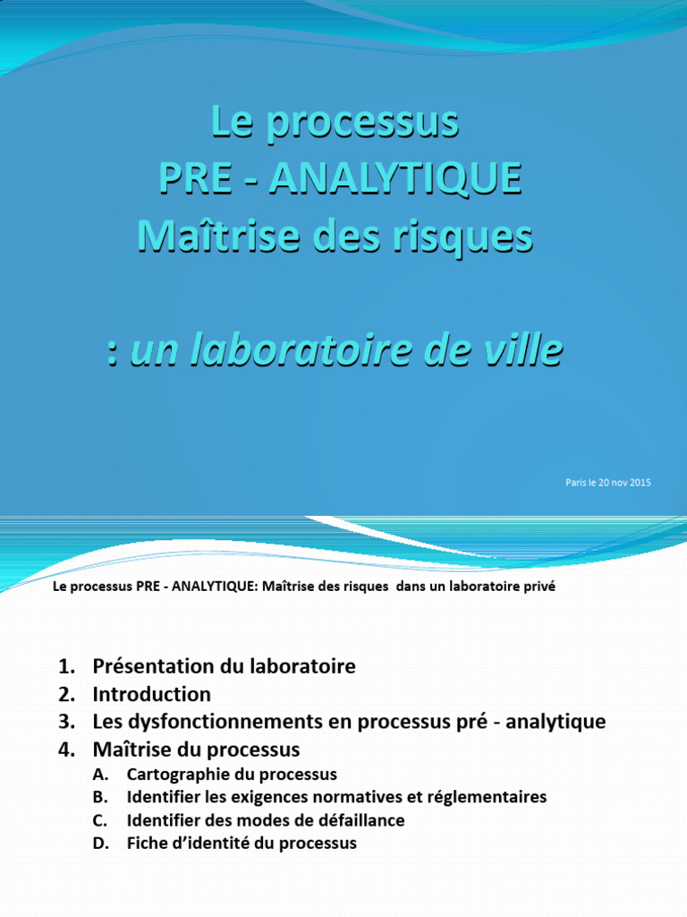 Maîtrise du processus pré-analytique | PDF