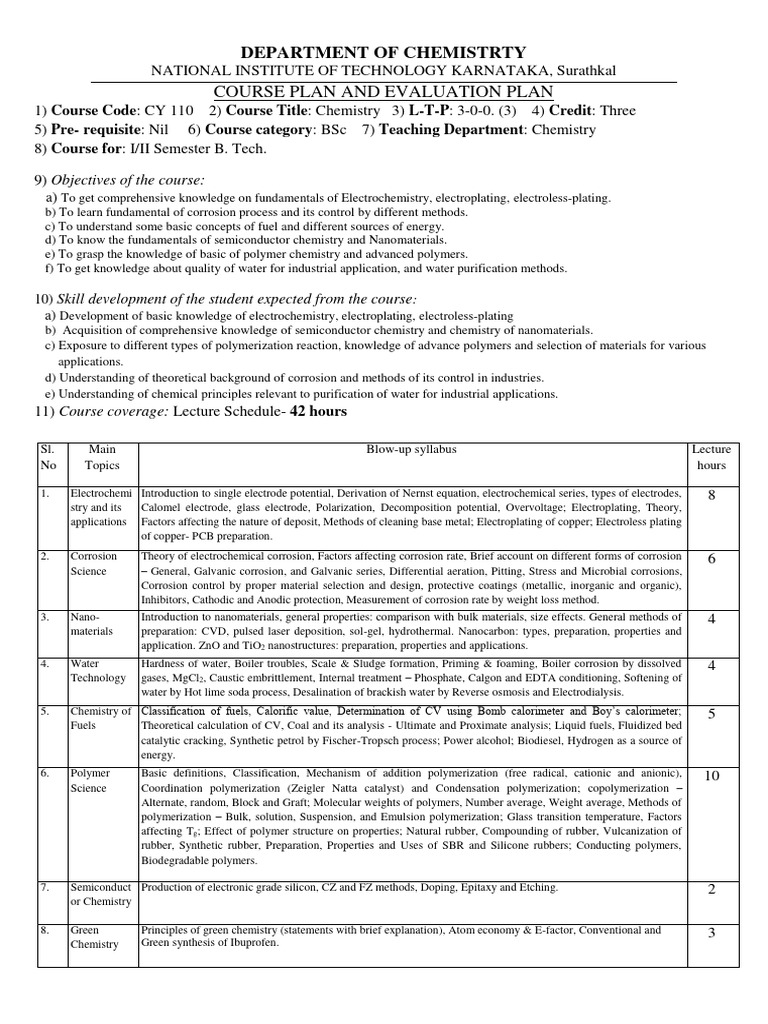 Chemistry Course Plan and Evaluation | PDF | Corrosion | Electrochemistry