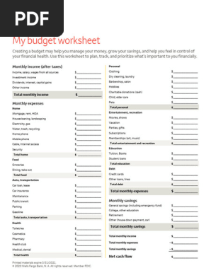 Budget Worksheet