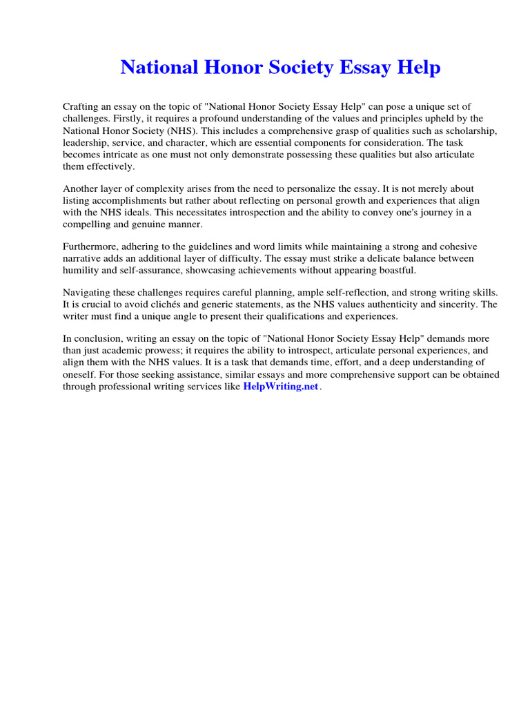 National Honor Society Essay Help | PDF | The Awakening (Chopin Novel ...