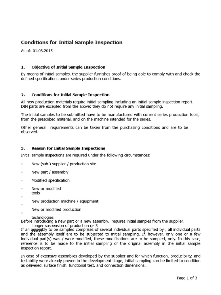 Conditions For Initial Sample Inspection EN TRG | PDF | Specification ...