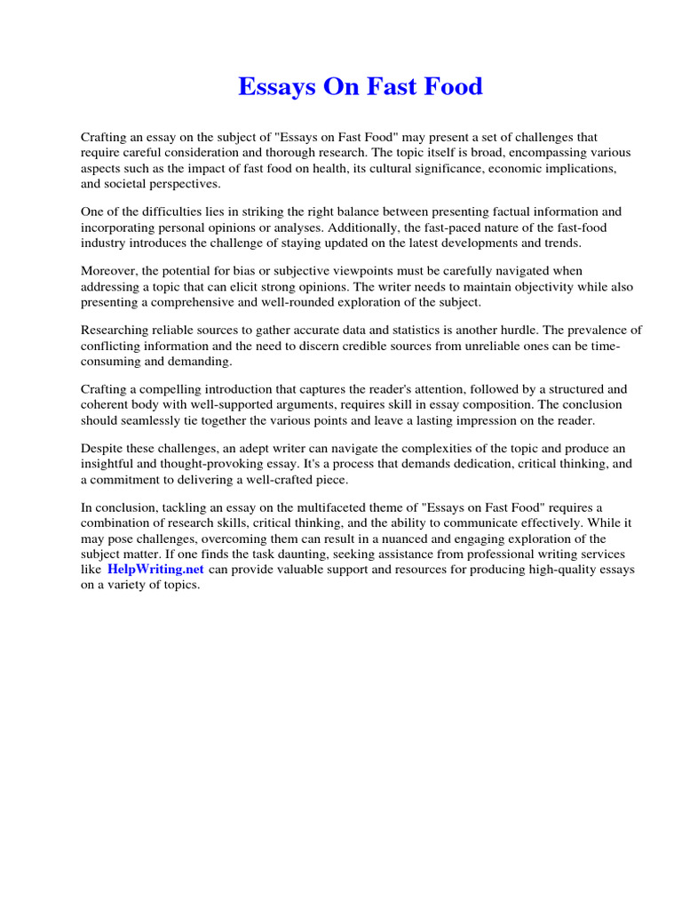 Essays On Fast Food Pdf