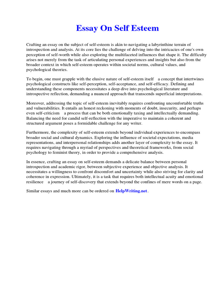 Essay On Self Esteem PDF Self Esteem French Revolution