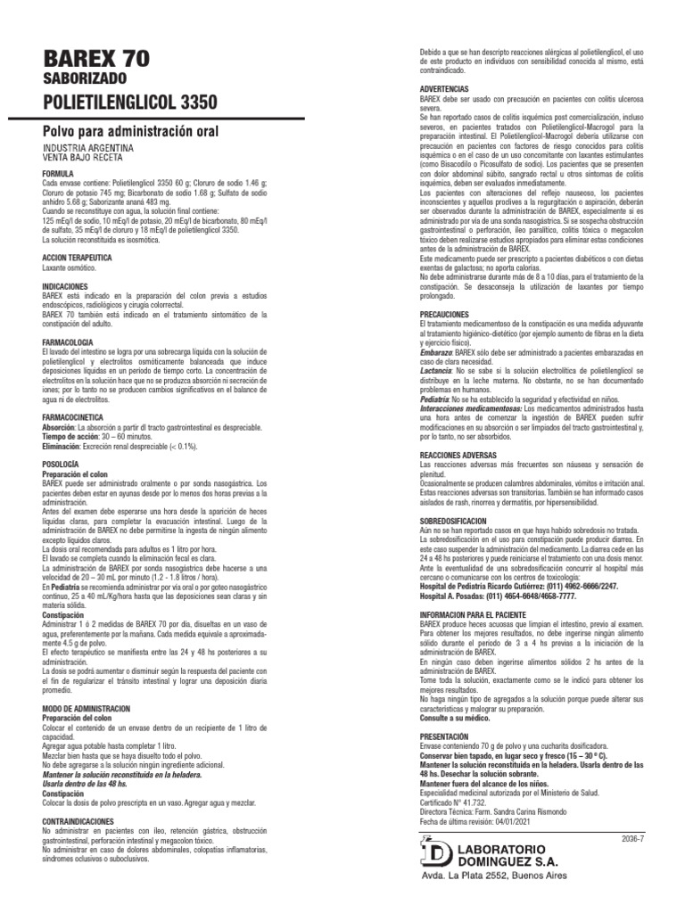 Barex 70: Laxante Saborizado Infantil | PDF | Medicamentos con receta ...