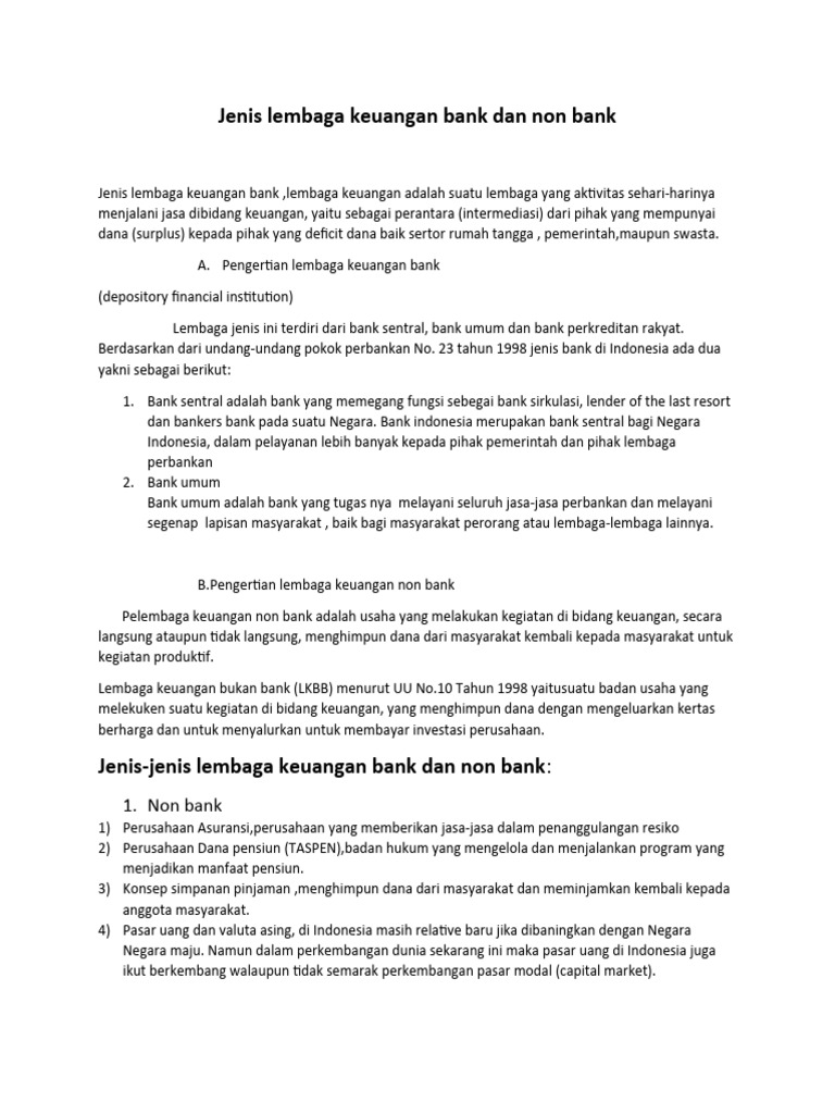 Jenis-Jenis Lembaga Keuangan Non Bank
