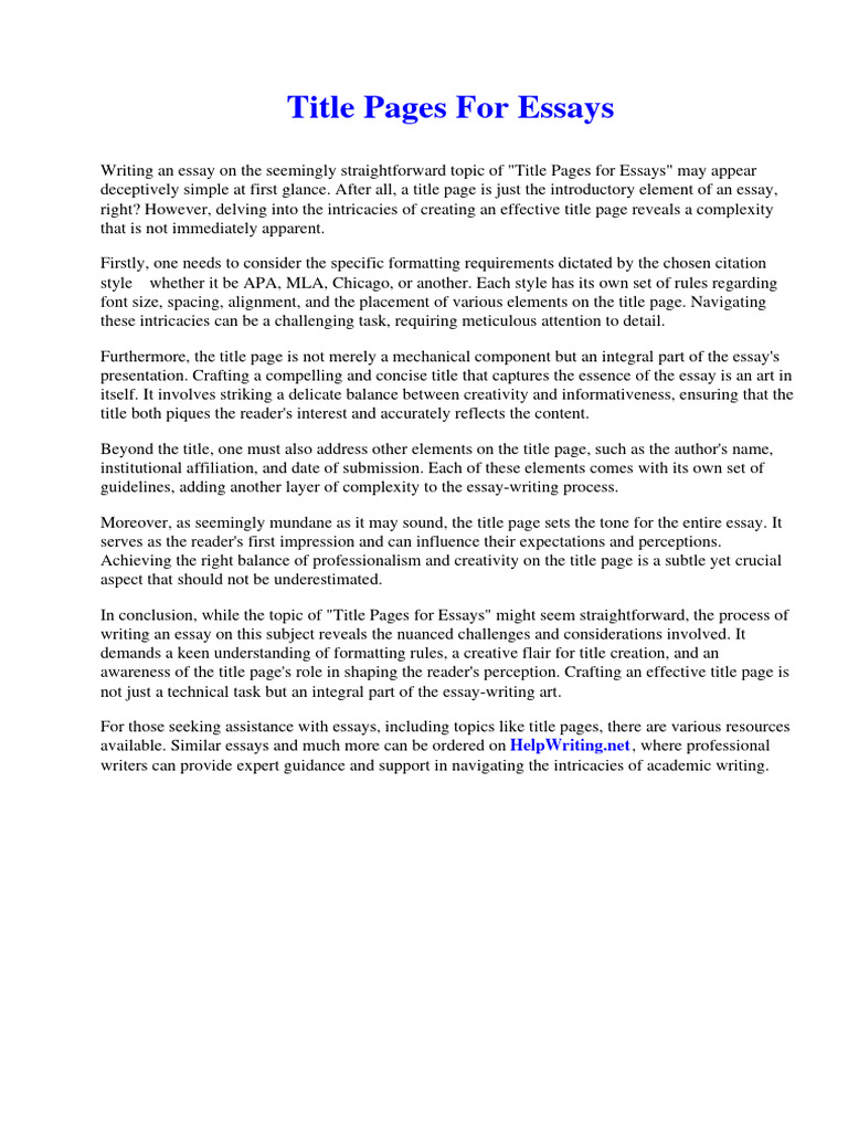 Title Pages For Essays | PDF | Immanuel Kant | Idealism