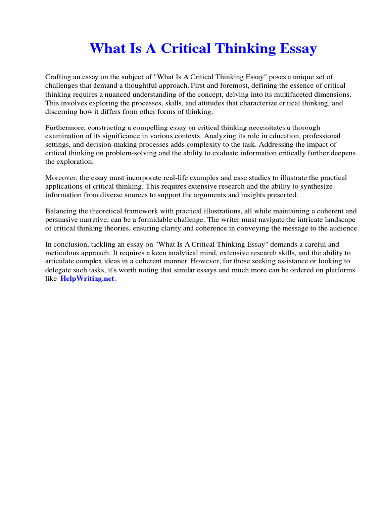 Critical Thinking Essay Examples Education