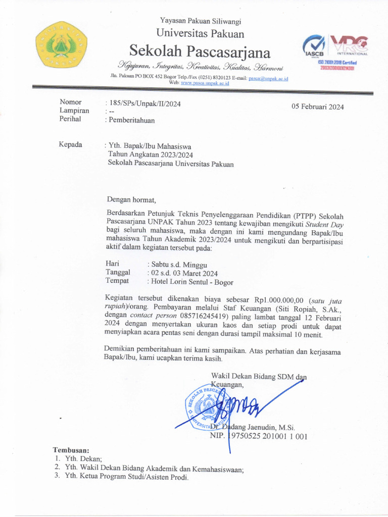 Pemberitahuan Student Day 2024 PDF