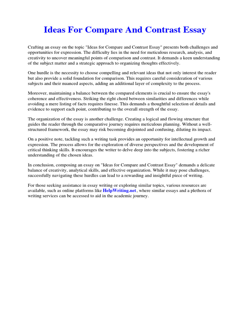 Ideas for compare and contrast essay pdf valuation finance fair