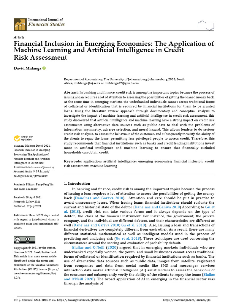 Application of AI in Credit Risk Asseement in Emerging Economies | PDF ...