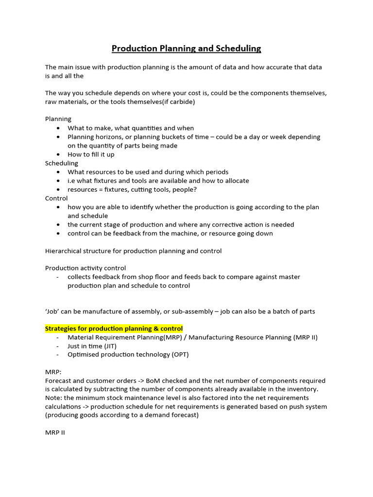 Production Planning and Scheduling Overview | PDF | Scheduling ...