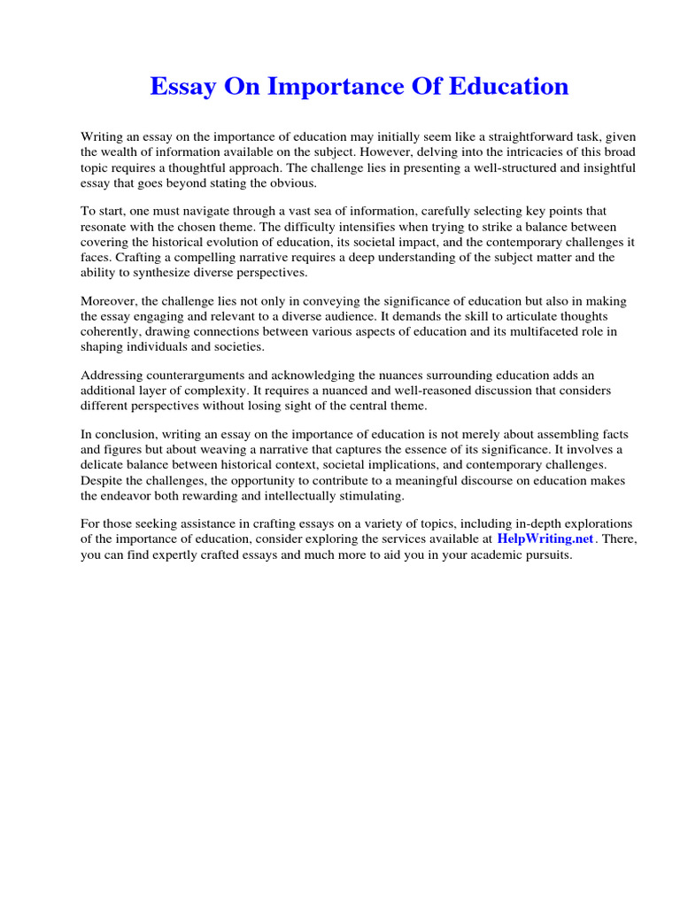 Importance of Education Essay Insights | PDF | Abolitionism In The ...