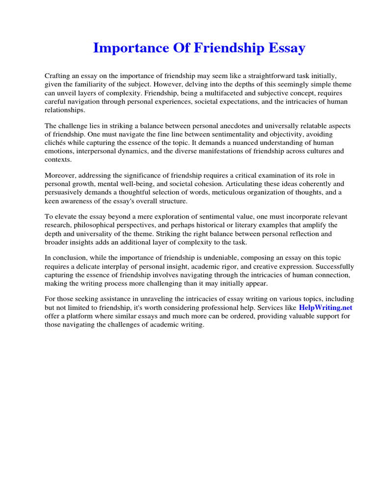 What Is The Importance Of Friendship Essay