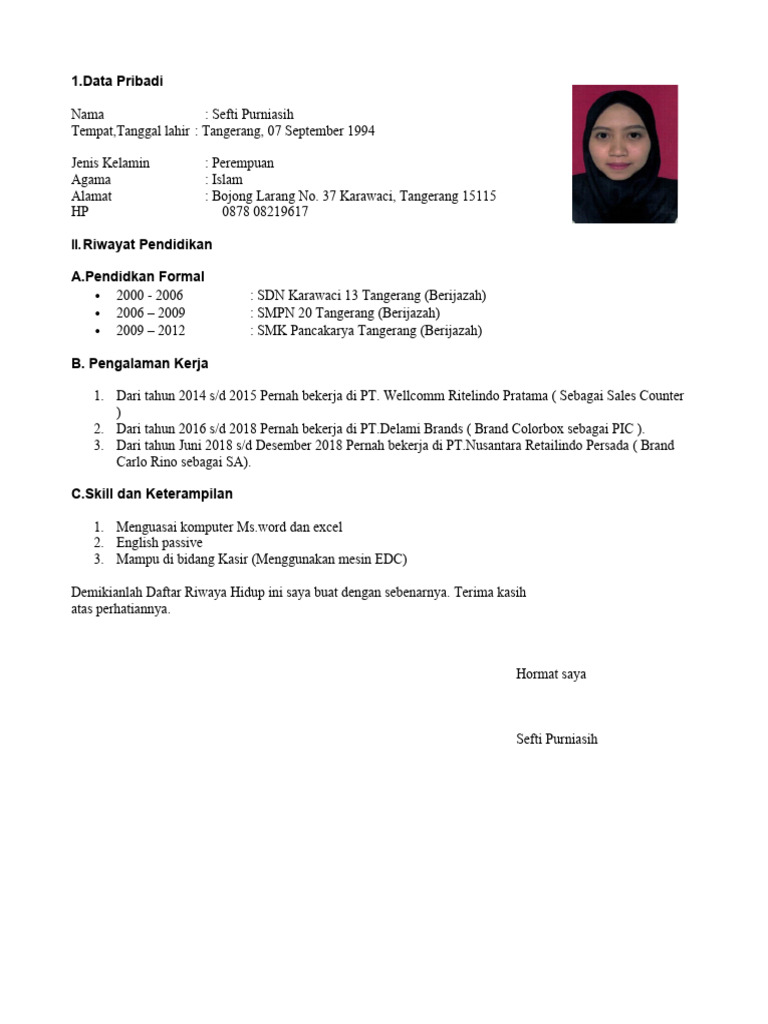 Profil dan Riwayat Sefti Purniasih | PDF | Karier & Perkembangan