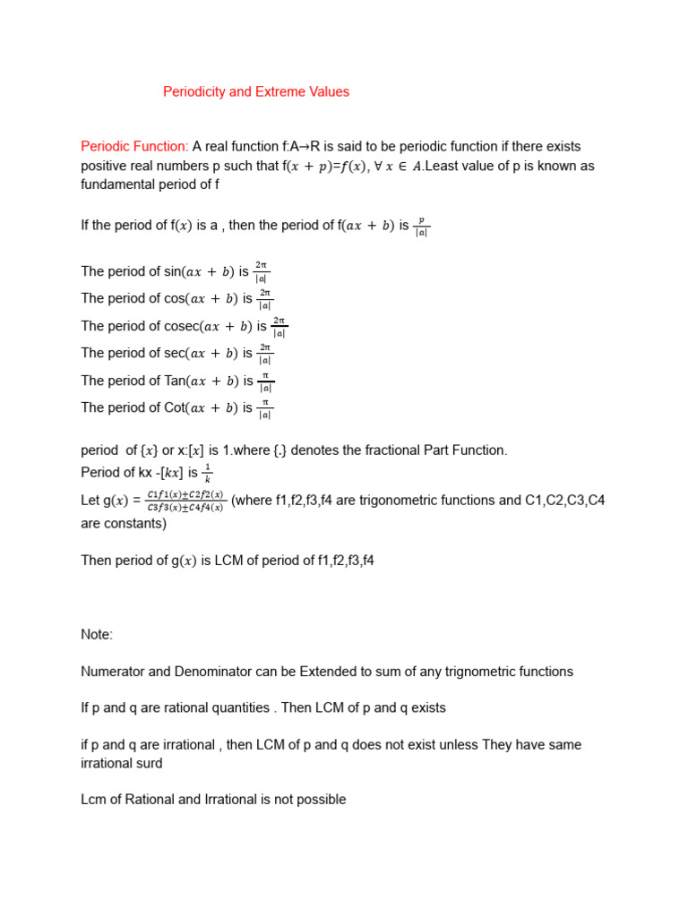 Periodicity and Extreme Values | PDF | Trigonometric Functions | Algebra