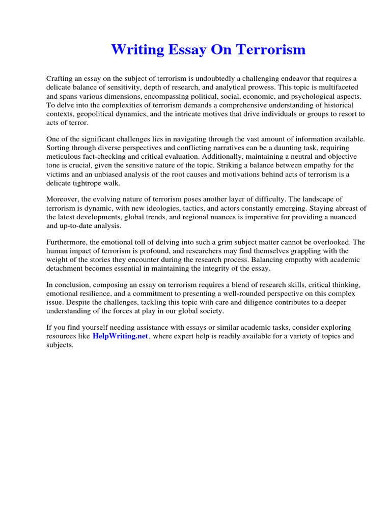 Writing Essay On Terrorism | PDF | Catalase | The Canterbury Tales