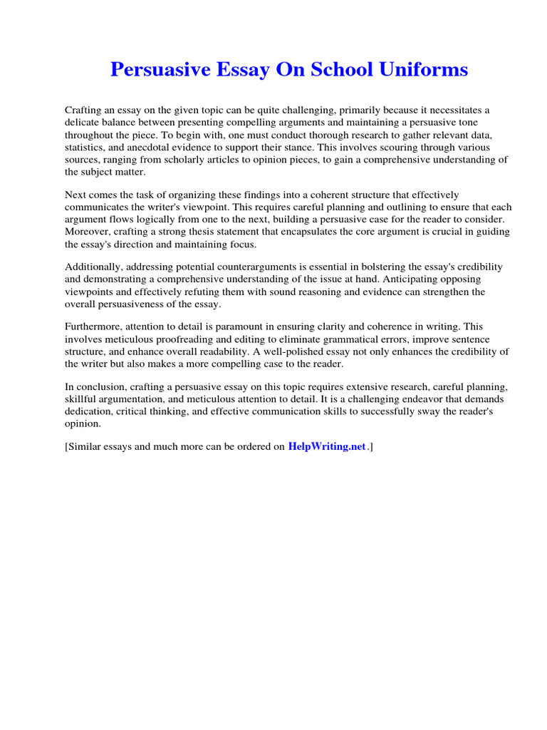 Persuasive Essay On School Uniforms PDF Essays