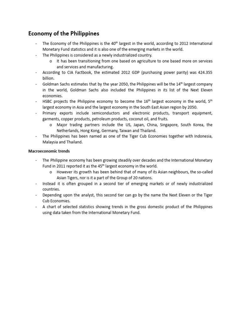 Overview of the Philippine Economy | PDF | Economy Of The Philippines ...