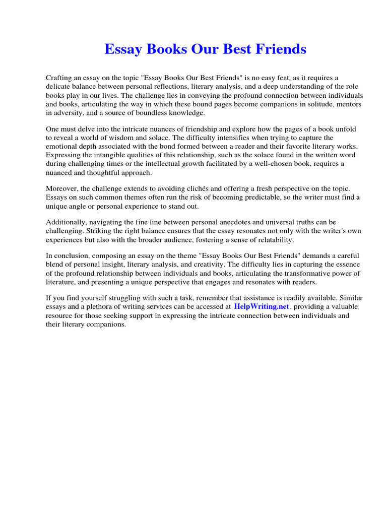 Essay Books Our Best Friends Download Free PDF Computer Network Social Media