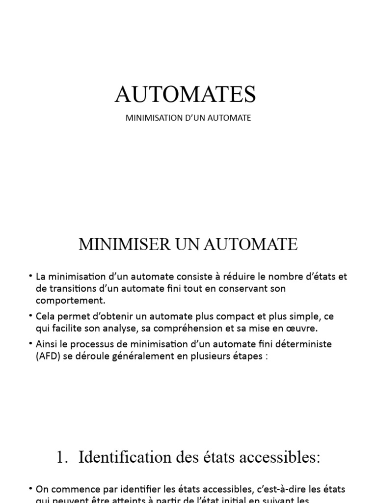 Minimisation d'un automate déterministe | PDF