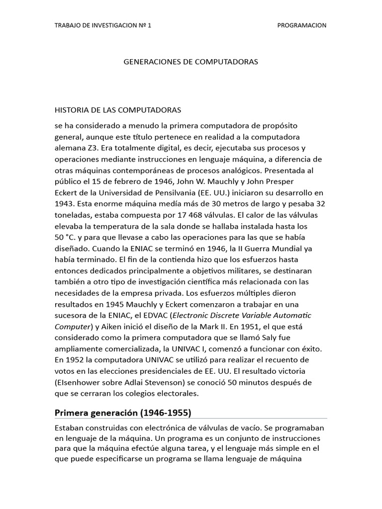 Evolución de las Generaciones de Computadoras | PDF | Circuito ...