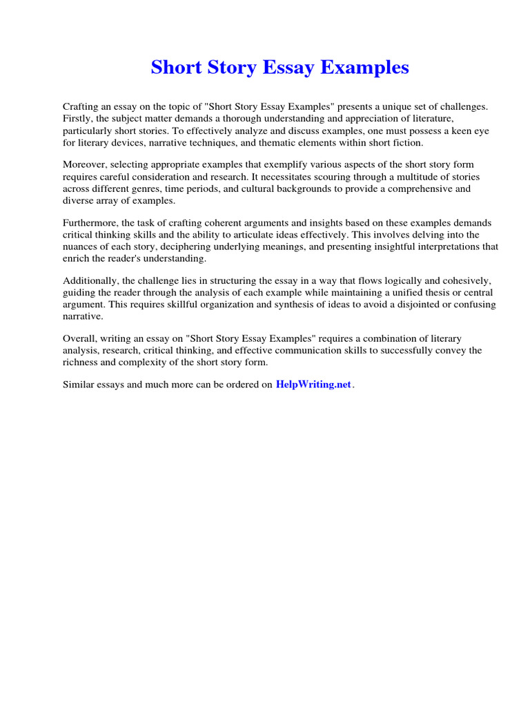 Essay about sale short story