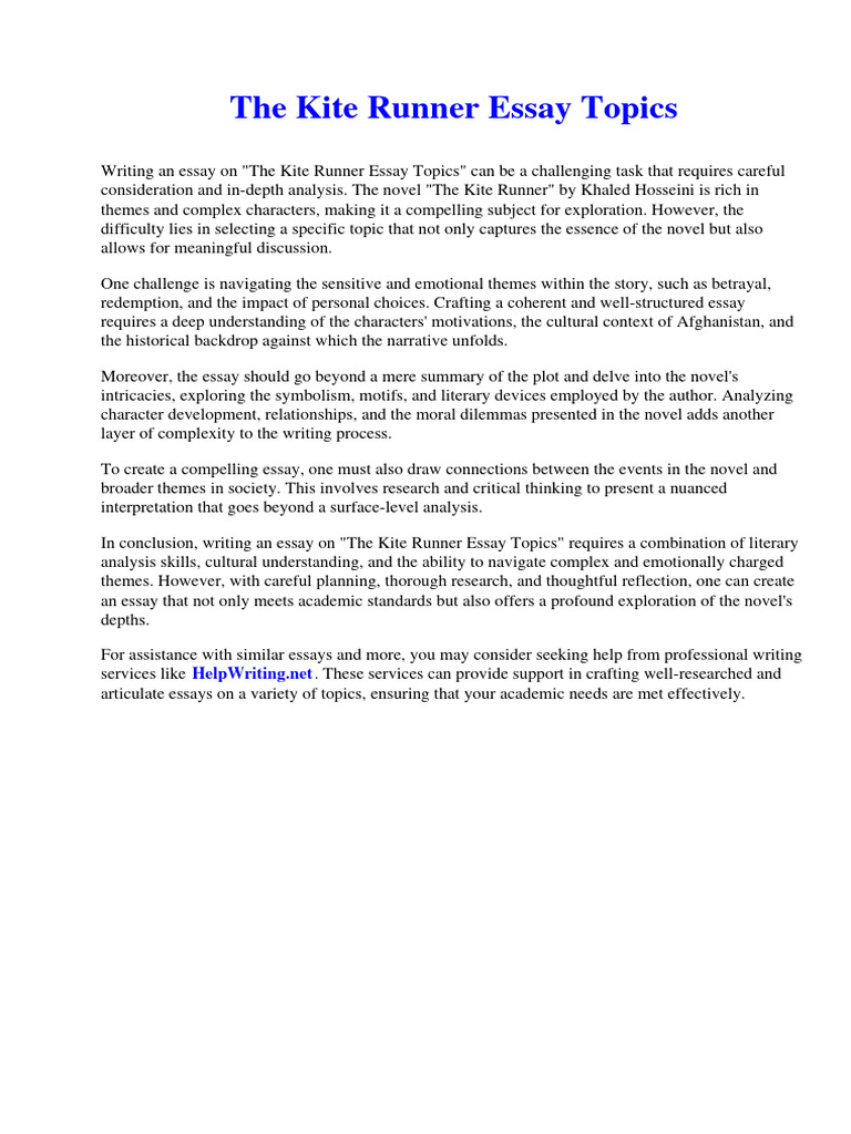 The Kite Runner Essay Topics PDF Essays