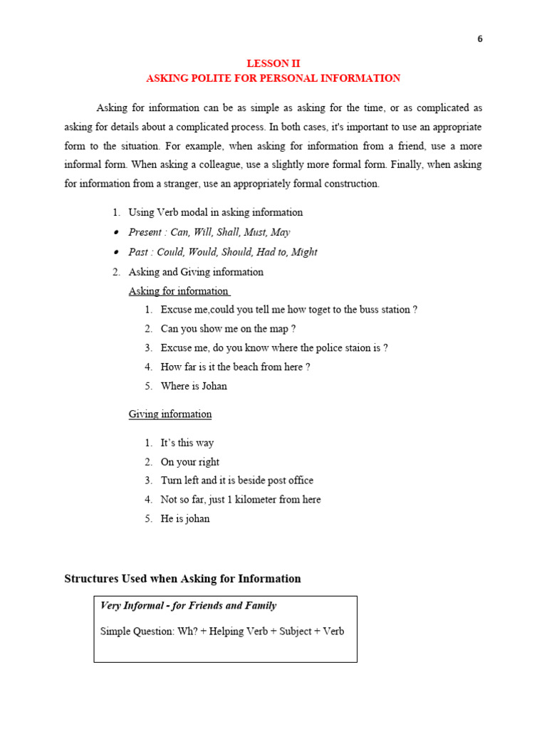 03 Asking Polite Personal Information | PDF | Question | Linguistics