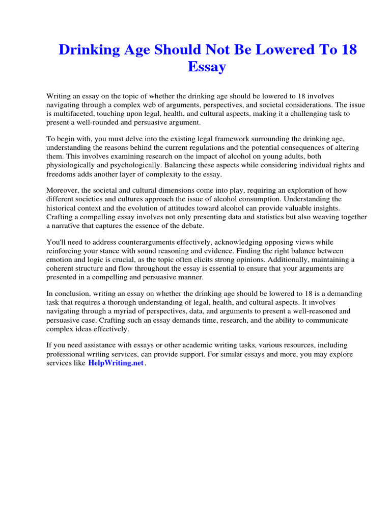 Drinking Age Should Not Be Lowered To 18 Essay PDF
