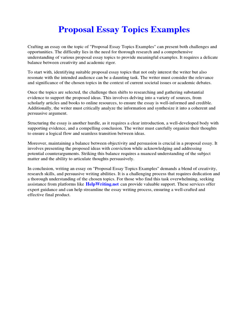 Proposal Essay Topics Examples | PDF | Essays | Persuasion