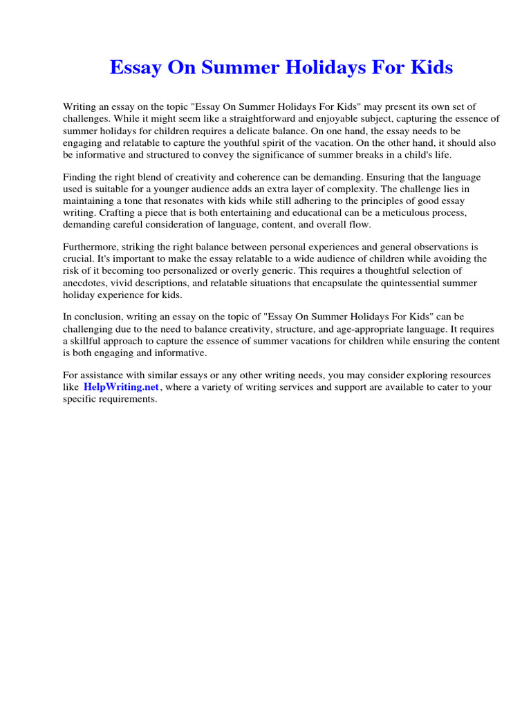 Essay On Summer Holidays For Kids | Download Free PDF | Estradiol ...