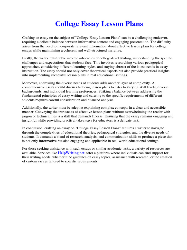 College Essay Lesson Plans PDF Lesson Plan Water Purification