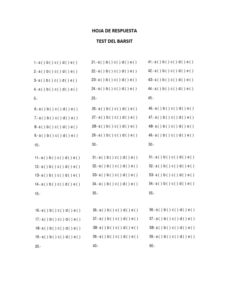 Hoja de Respuestas del Test BARSIT | PDF