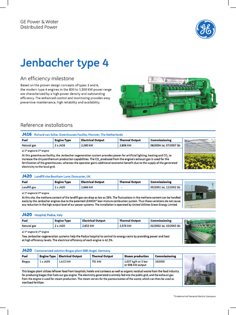 Jenbacher J420 & J416 Engine Overview | PDF | Engines | Biogas