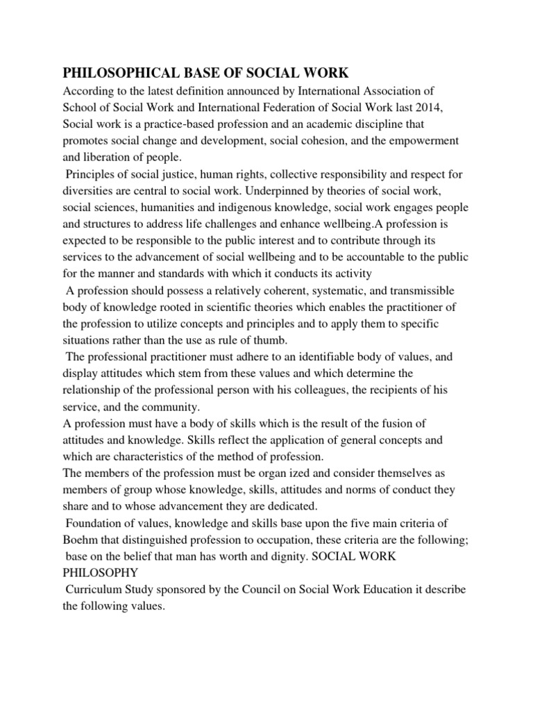 Philosophical Base of Social Work | PDF | Minority Group | Social Work