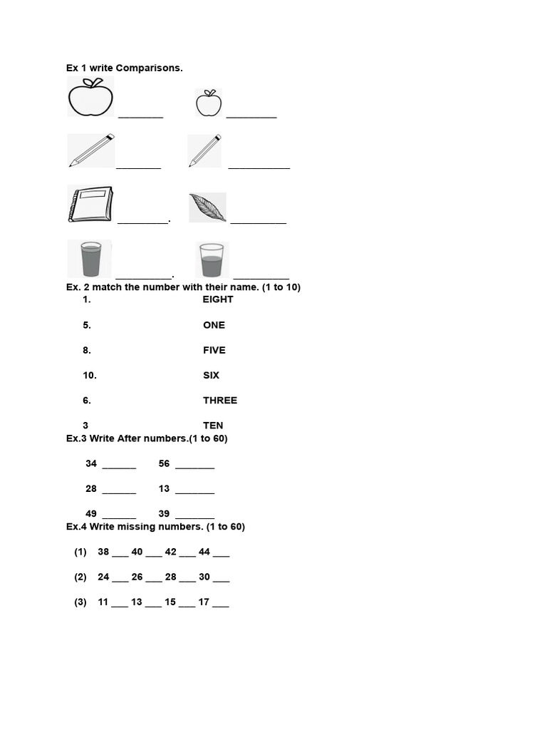 Number Comparison and Matching Exercises | PDF