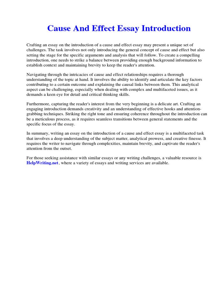 Cause and Effect Essay Introduction PDF Essays Causality