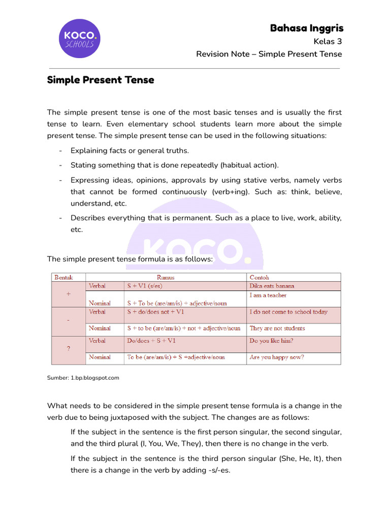 Bahasa Inggris Kelas 3 Simple Present Tense | PDF | Grammatical Tense ...