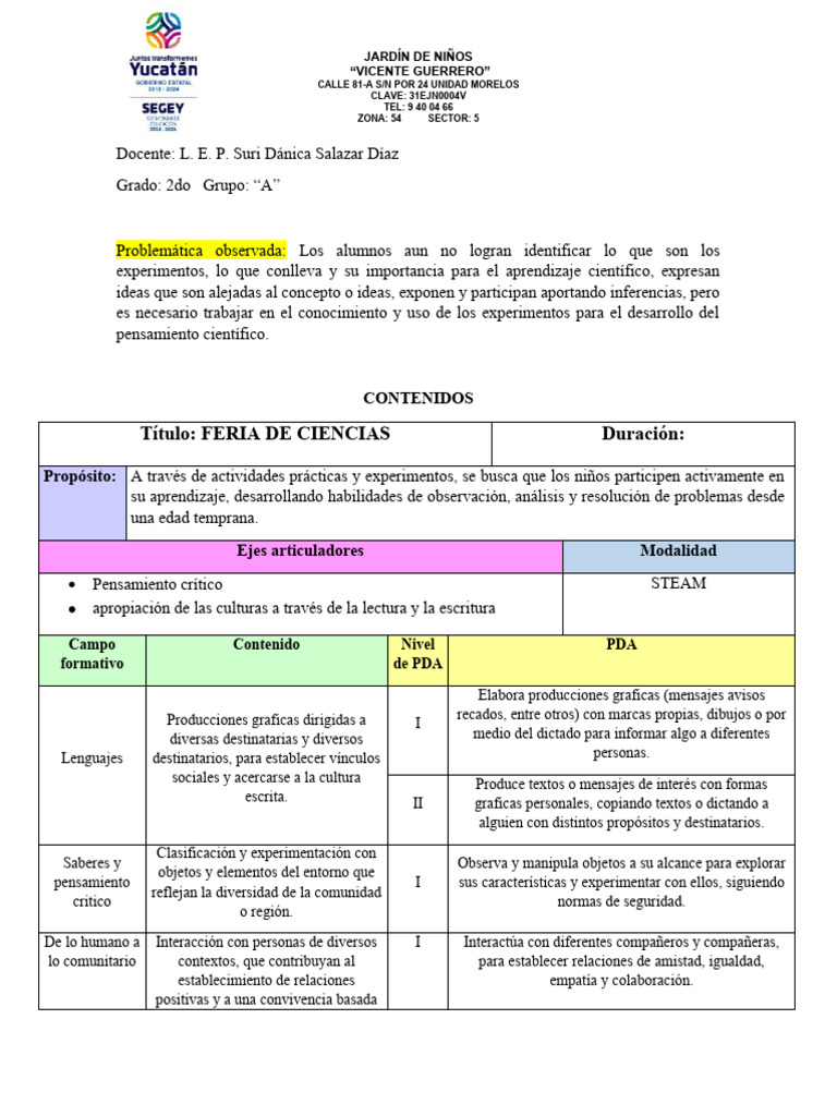 Steam Feria de Ciencias | PDF | Aprendizaje | Educación de la primera ...