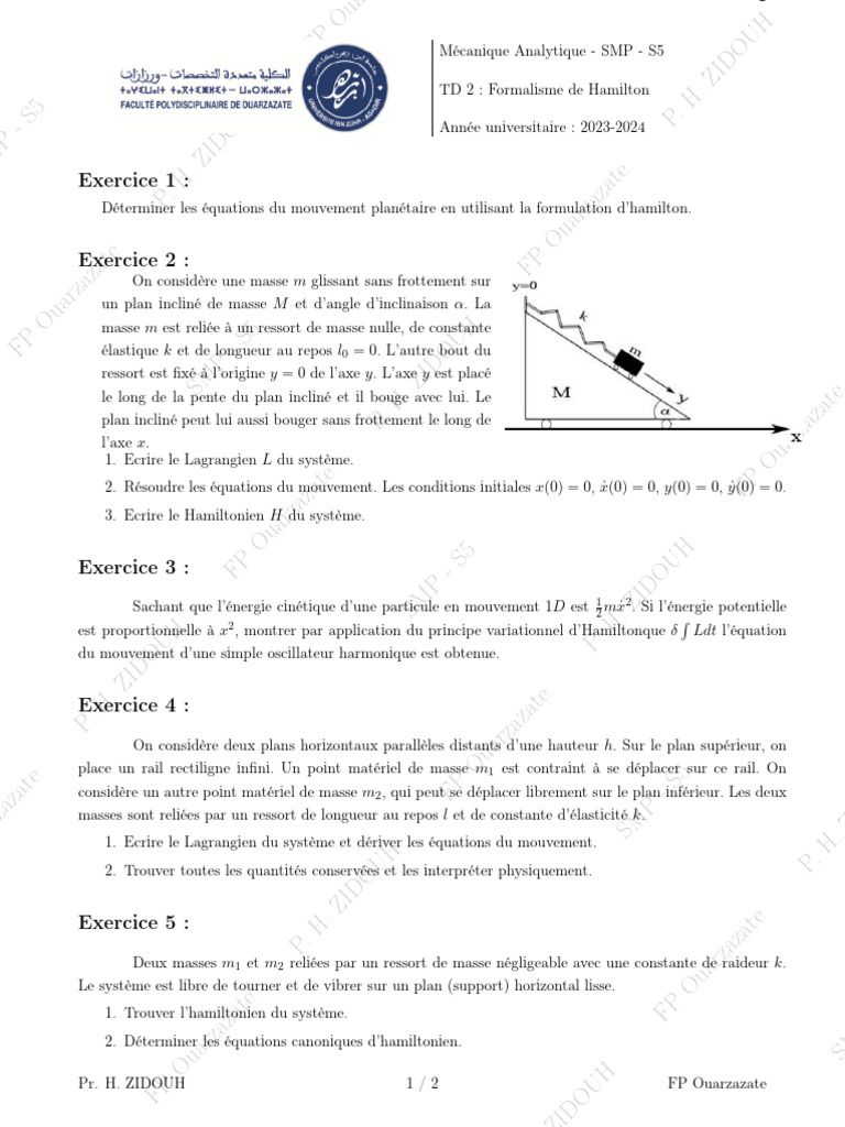 SMP S5 Mav TD02 | PDF | Mécanique hamiltonienne | Mathématiques appliqués