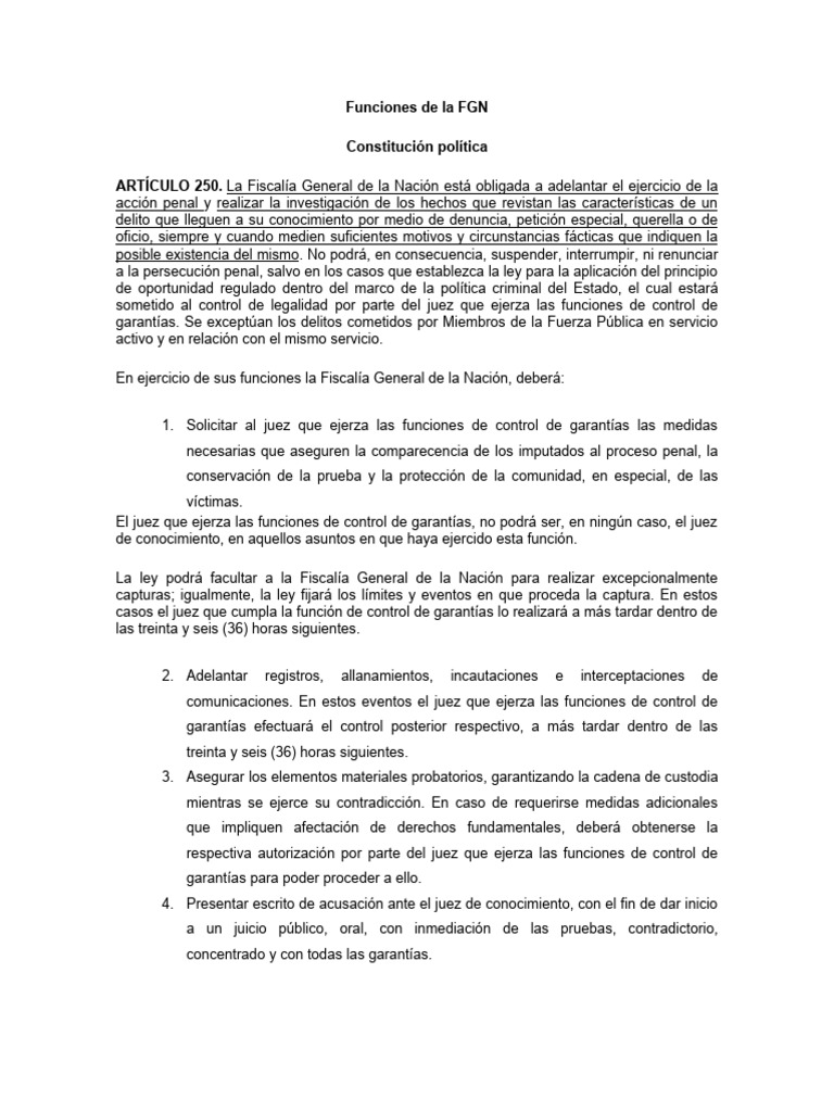 Funciones de la Fiscalía General de la Nación | PDF | Fiscal ...