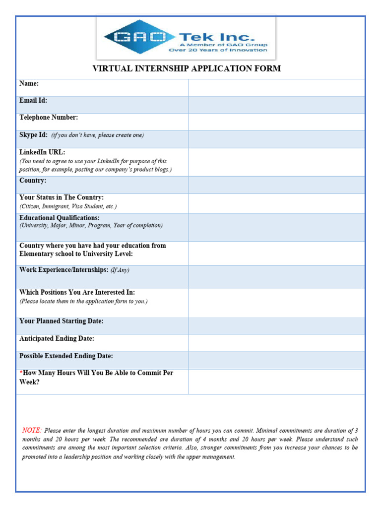 Virtual Internship Application Form | PDF