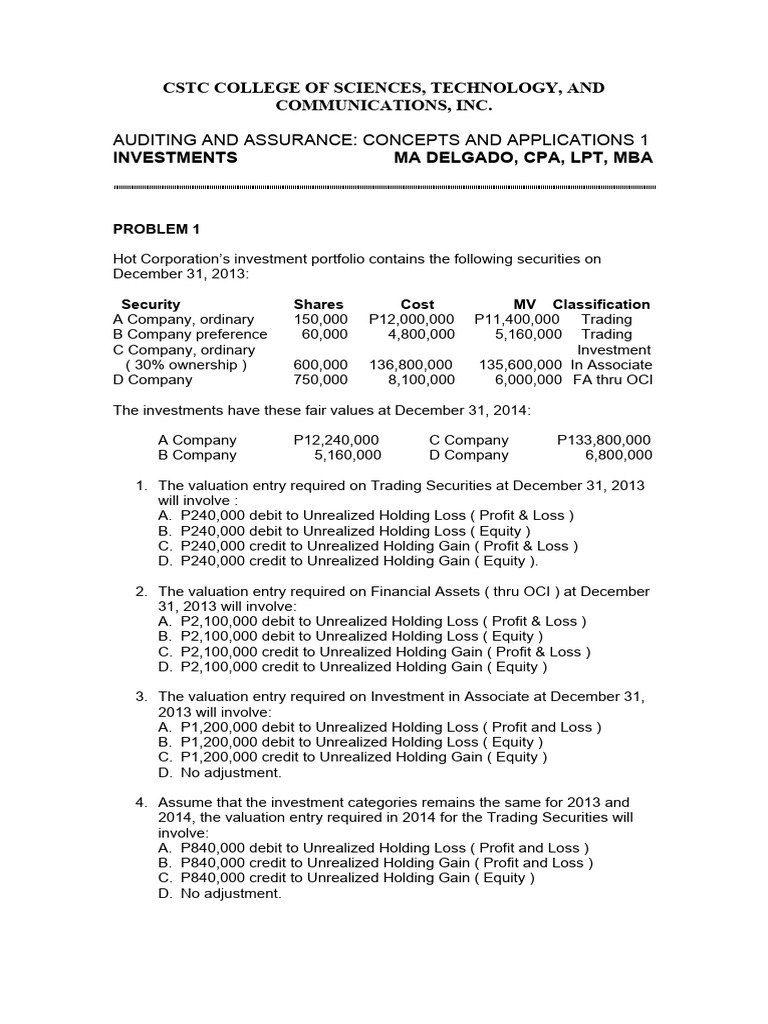 Unrealized Gains and Investment Valuation | PDF | Book Value | Fair Value
