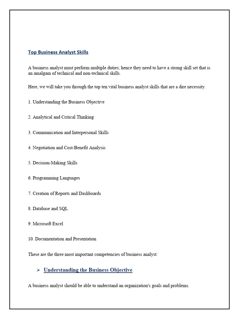 Top 10 Business Analyst Skills | PDF | Intelligence Analysis ...