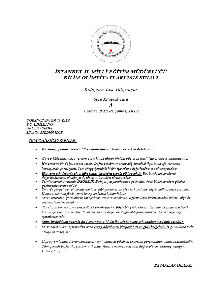 Isbo Lise Bilgisayar 2018 | PDF