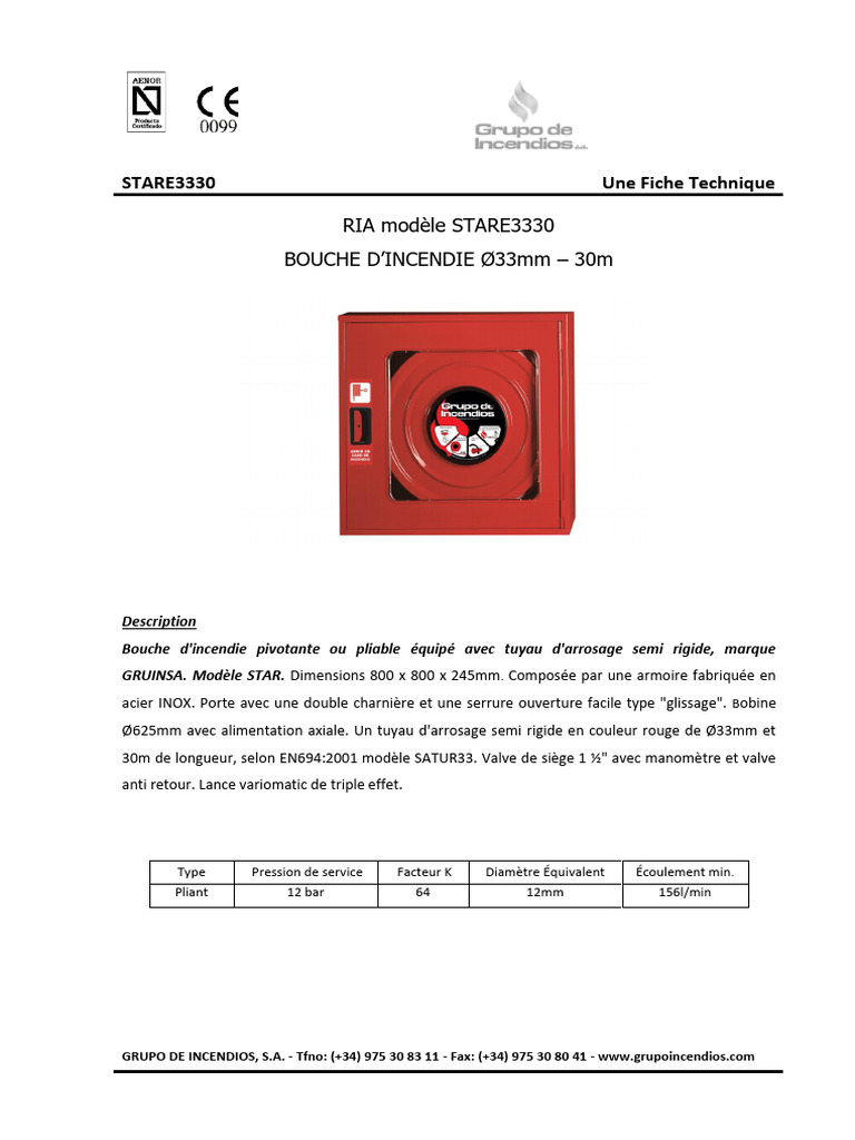 Fiche Technique RIA STARE3330 | PDF | Tuyau | Biens manufacturés